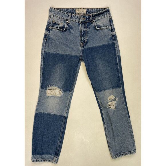 Free People Denim Jeans Women Size 27 Blue Distressed Colorblock 61855 - Picture 1 of 10